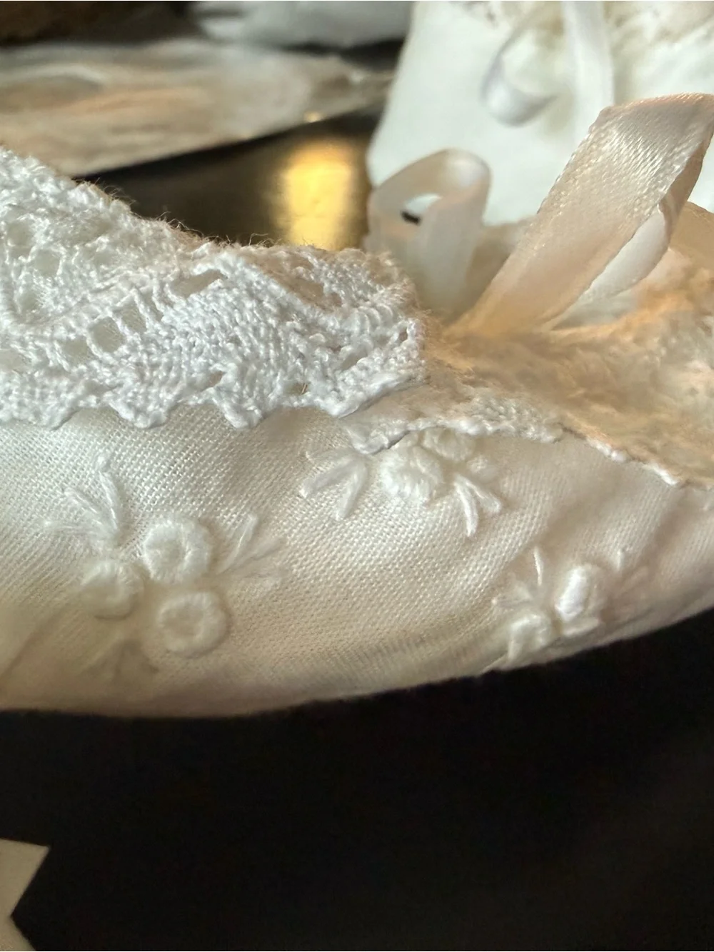Vintage Lace Baby Booties Hand Embroidered, Made in Brazil Rare NWT original bag